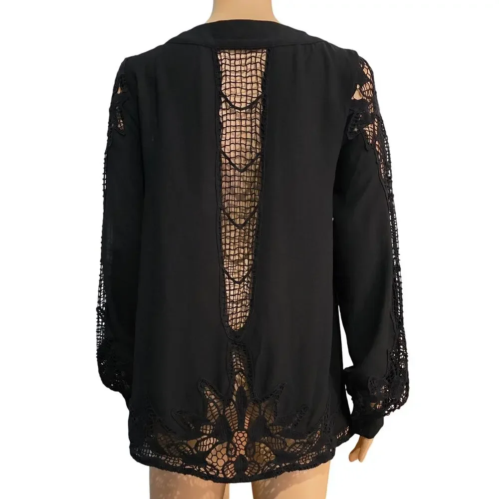 Gimmicks Black Lace up front top with cutout detail small NWOT
